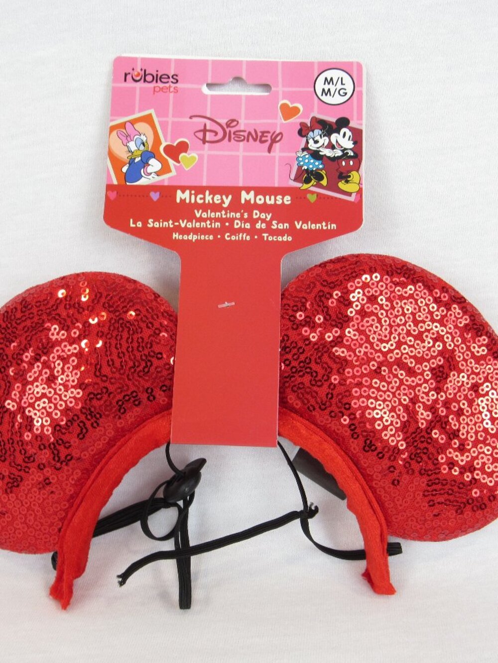 Disney Rubies Pets Red Sequins Mickey Ears Pooch Headpiece Size M/L